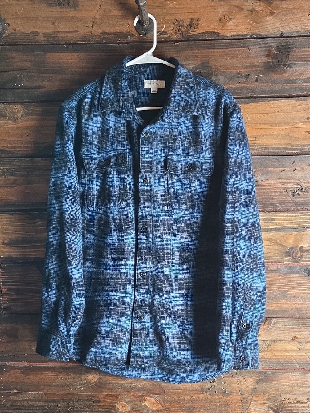 Free Assembly Men's Blue Plaid Flannel Button-Up Shirt Jacket Large